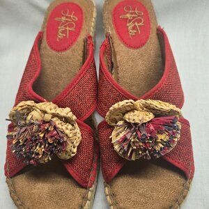 Life Stride Racy Red Size 8M Slip On Sandal Wedge Espadrille Heel